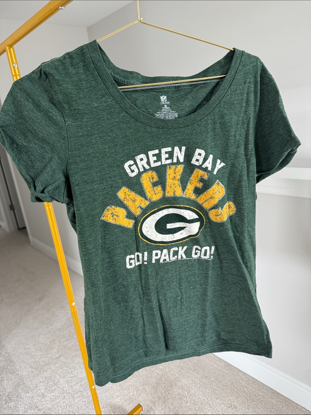 NFL Women's Green Bay Packers Forest Green Tee with Yellow and White Logo